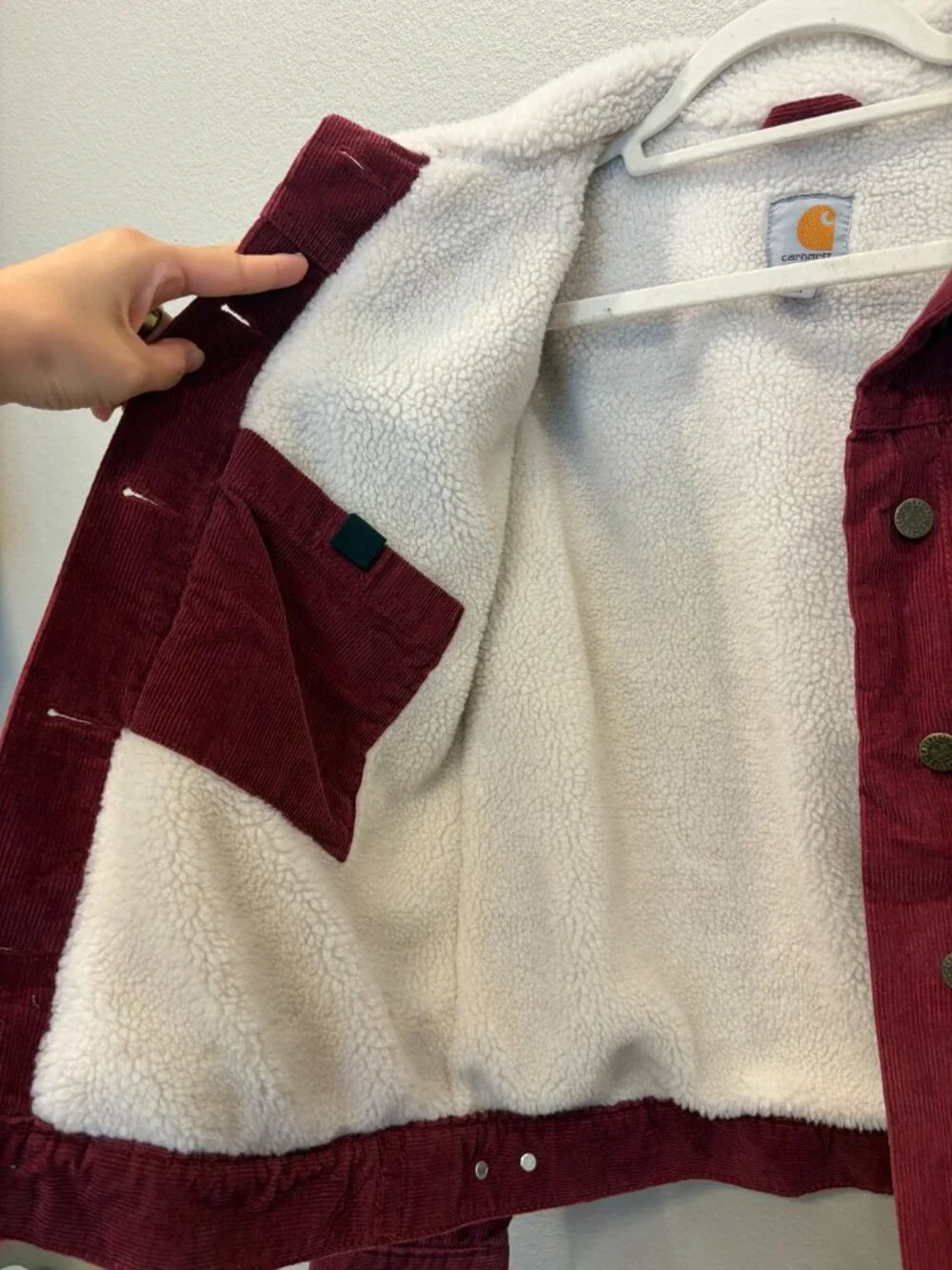 Carhartt Rare Burgundy Corduroy Sherpa Lined Jacket Small 4/6 Trucker Utility - Picture 4 of 15